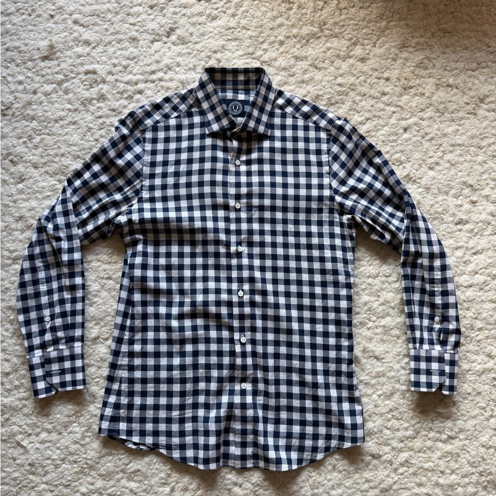 Quince Navy and White Checkered Button-Down Shirt
